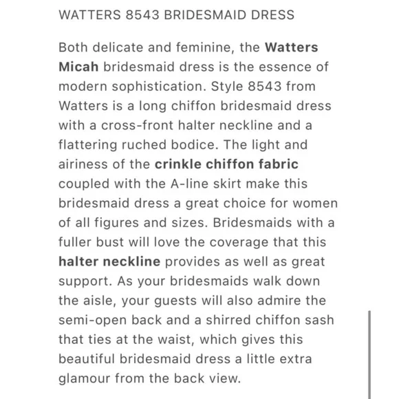 WATTERS MICAH SANDSTONE CRINKLE CHIFFON A LINE HALTER BRIDESMAID FORMAL GOWN - Picture 15 of 16